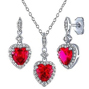 Sterling Silver Ruby & White Sapphire Necklace and Earring Set